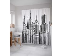 Штора (занавеска) для ванной JoyArty "Высотные дома" из сатена, 180х200 см с крючками, sc_18086