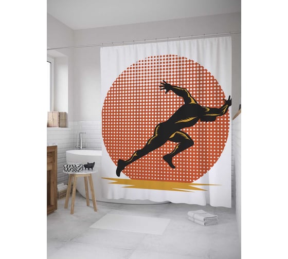 Штора (занавеска) для ванной JoyArty "Убегающий силуэт" из сатена, 180х200 см с крючками, sc_10913 1