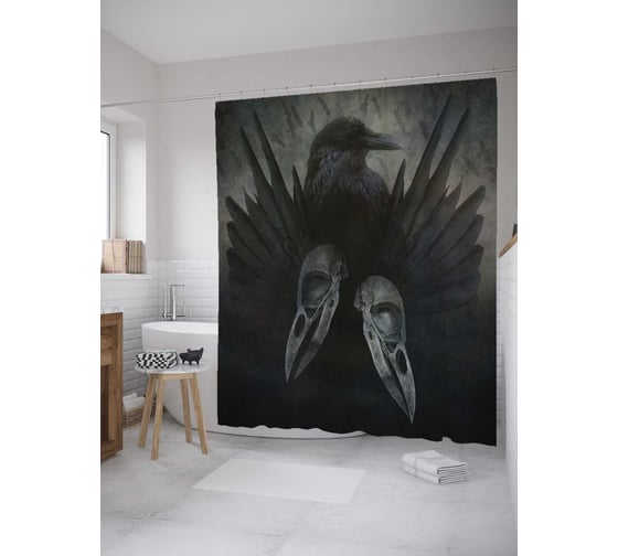Штора (занавеска) для ванной JoyArty "Ночной ворон" из сатена, 180х200 см с крючками, sc_10478 1