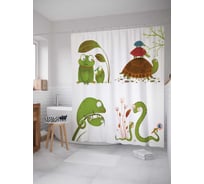 Штора (занавеска) для ванной JoyArty "Веселые земноводные" из сатена, 180х200 см с крючками, sc_13389