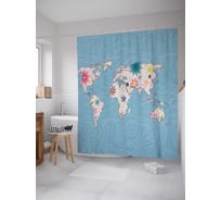 Штора (занавеска) для ванной JoyArty "Карта с цветами" из сатена, 180х200 см с крючками, sc_28818
