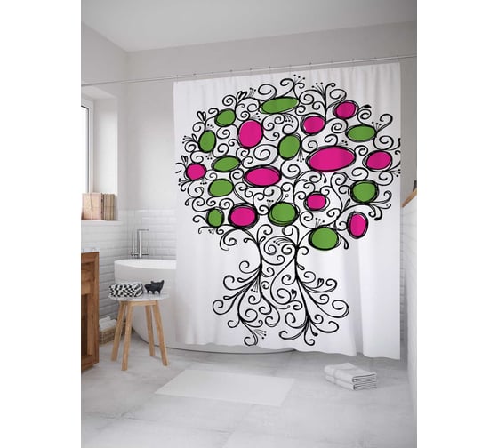Штора (занавеска) для ванной JoyArty "Кружевное дерево" из сатена, 180х200 см с крючками, sc_13466 1