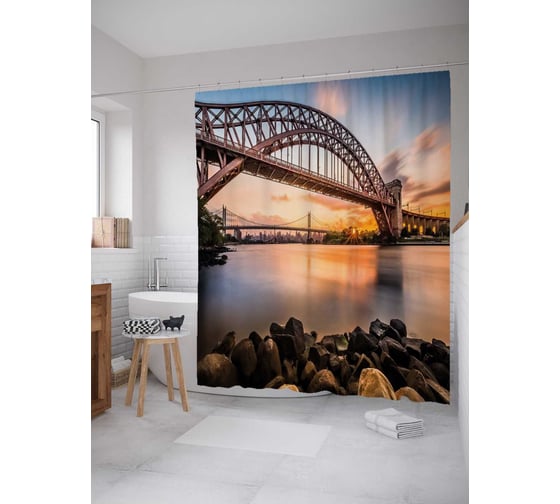 Штора (занавеска) для ванной JoyArty "Большой мост" из сатена, 180х200 см с крючками, sc_18059 1