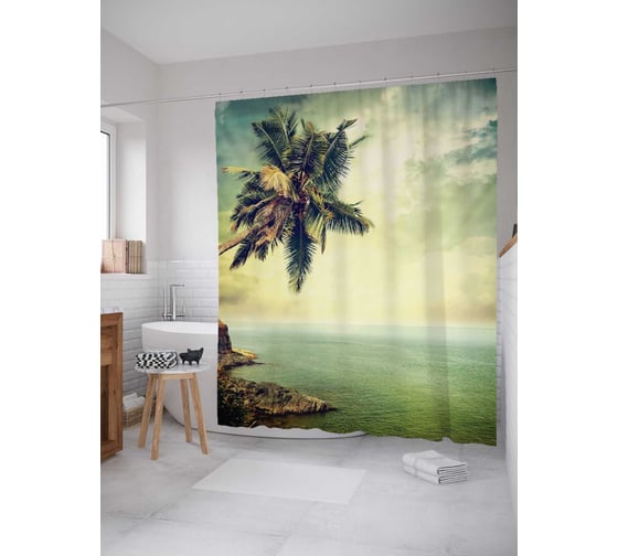 Штора (занавеска) для ванной JoyArty "Неприметный горизонт" из сатена, 180х200 см с крючками, sc_12297 1