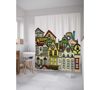 Штора (занавеска) для ванной JoyArty "Красочный район" из сатена, 180х200 см с крючками, sc_18029