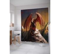 Штора (занавеска) для ванной JoyArty "Одинокий дракон" из сатена, 180х200 см с крючками, sc_17927