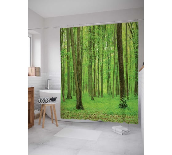 Штора (занавеска) для ванной JoyArty "Лесные прятки" из сатена, 180х200 см с крючками, sc_15749 1
