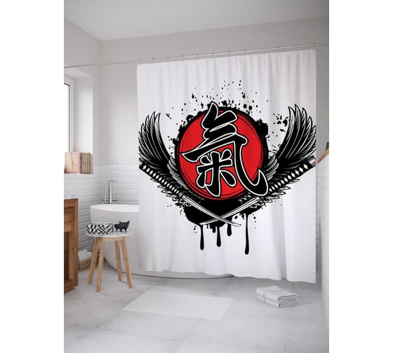 Штора (занавеска) для ванной JoyArty "Японские катаны" из сатена, 180х200 см с крючками, sc_18274 1