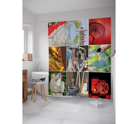 Штора (занавеска) для ванной JoyArty "Душевное спокойствие" из сатена, 180х200 см с крючками, sc_18464 1