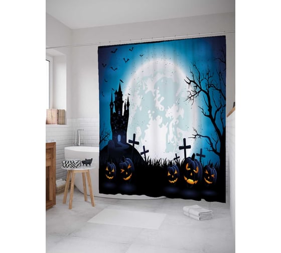 Штора (занавеска) для ванной JoyArty "Луна на кладбище" из сатена, 180х200 см с крючками, sc_18820 1