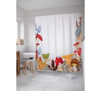 Штора (занавеска) для ванной JoyArty "Разнообразие грибов" из сатена, 180х200 см с крючками, sc_15989