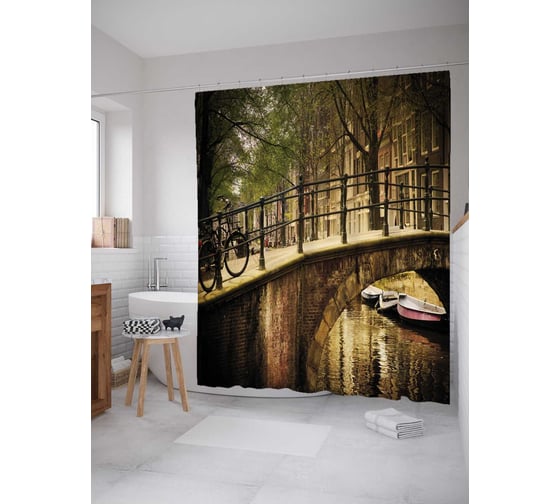 Штора (занавеска) для ванной JoyArty "Прогулочный мостик" из сатена, 180х200 см с крючками, sc_16762 1
