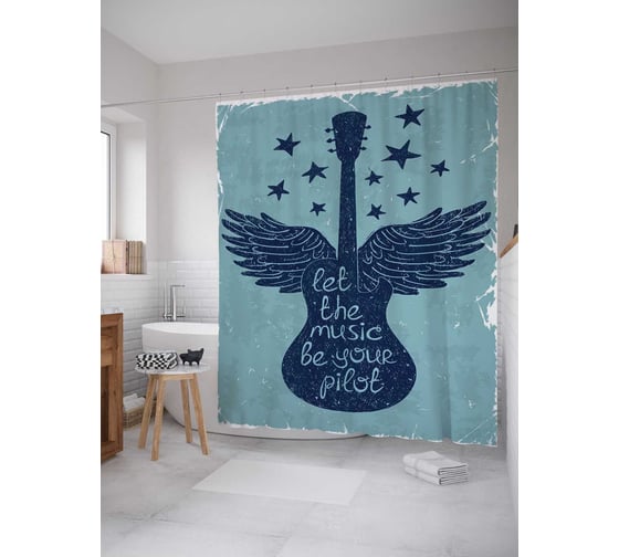 Штора (занавеска) для ванной JoyArty "На крыльях музыки" из сатена, 180х200 см с крючками, sc_16480 1
