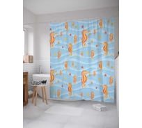 Штора (занавеска) для ванной JoyArty "Удивительные морские коньки" из сатена, 180х200 см с крючками, sc_21714