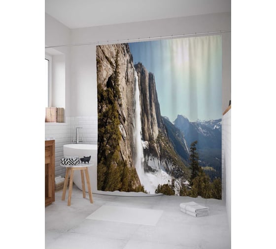Штора (занавеска) для ванной JoyArty "Великие горы" из сатена, 180х200 см с крючками, sc_19032 1