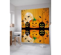 Штора (занавеска) для ванной JoyArty "Праздничные тыквы" из сатена, 180х200 см с крючками, sc_18808