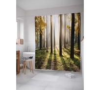 Штора (занавеска) для ванной JoyArty "Лучистый лес" из сатена, 180х200 см с крючками, sc_15217