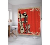Штора (занавеска) для ванной JoyArty "Гитара ковбоя" из сатена, 180х200 см с крючками, sc_15002