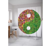 Штора (занавеска) для ванной JoyArty "Цветочная гармония" из сатена, 180х200 см с крючками, sc_19233