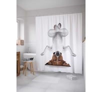 Штора (занавеска) для ванной JoyArty "Медитация на голове" из сатена, 180х200 см с крючками, sc_14807