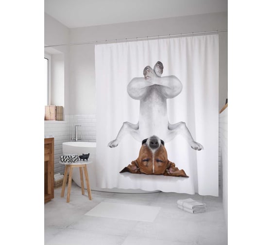 Штора (занавеска) для ванной JoyArty "Медитация на голове" из сатена, 180х200 см с крючками, sc_14807 1