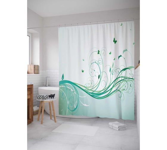Штора (занавеска) для ванной JoyArty "Лента природы" из сатена, 180х200 см с крючками, sc_12027 1