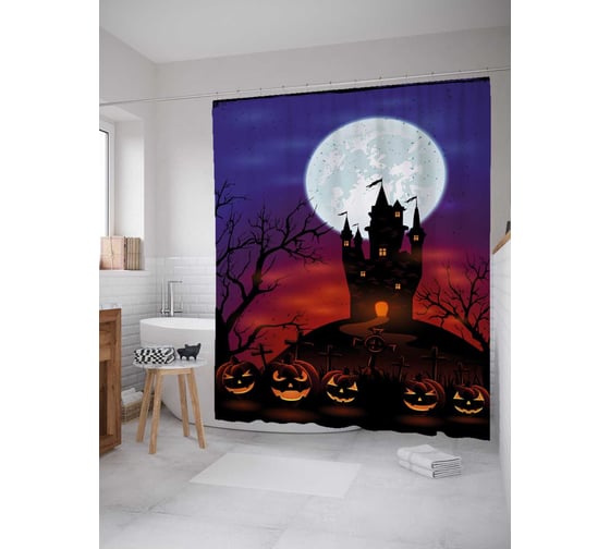 Штора (занавеска) для ванной JoyArty "Замок на холме" из сатена, 180х200 см с крючками, sc_18821 1