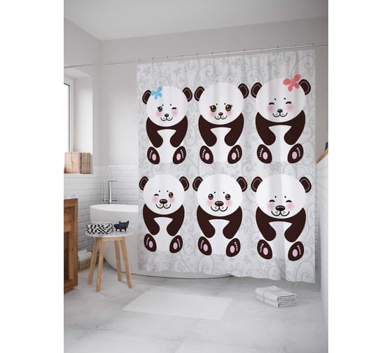 Штора (занавеска) для ванной JoyArty "Маленькие панды" из сатена, 180х200 см с крючками, sc_17655 1