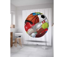 Штора (занавеска) для ванной JoyArty "Виды спорта" из сатена, 180х200 см с крючками, sc_17323