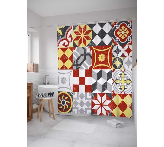 Штора (занавеска) для ванной JoyArty "Мраморные рисунки" из сатена, 180х200 см с крючками, sc_18865 1