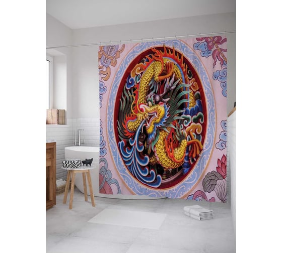 Штора (занавеска) для ванной JoyArty "Драконий круг" из сатена, 180х200 см с крючками, sc_17907 1