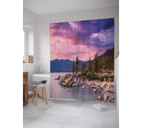 Штора (занавеска) для ванной JoyArty "Скальные пляжи" из сатена, 180х200 см с крючками, sc_18441