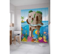 Штора (занавеска) для ванной JoyArty "Подводная скала" из сатена, 180х200 см с крючками, sc_18953
