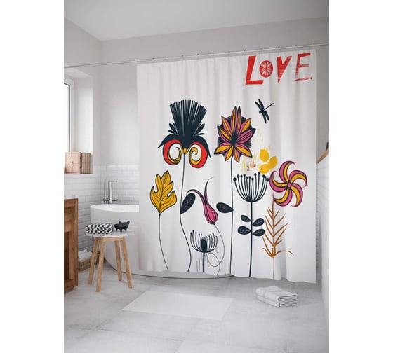 Штора (занавеска) для ванной JoyArty "Любовная флора" из сатена, 180х200 см с крючками, sc_18346 1