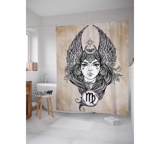 Штора (занавеска) для ванной JoyArty "Звездная дева" из сатена, 180х200 см с крючками, sc_18693 1