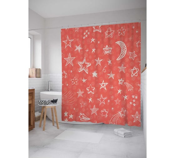 Штора (занавеска) для ванной JoyArty "Узоры со звездами" из сатена, 180х200 см с крючками, sc_18392 1
