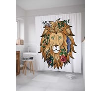 Штора (занавеска) для ванной JoyArty "Лев в растениях" из сатена, 180х200 см с крючками, sc_18692