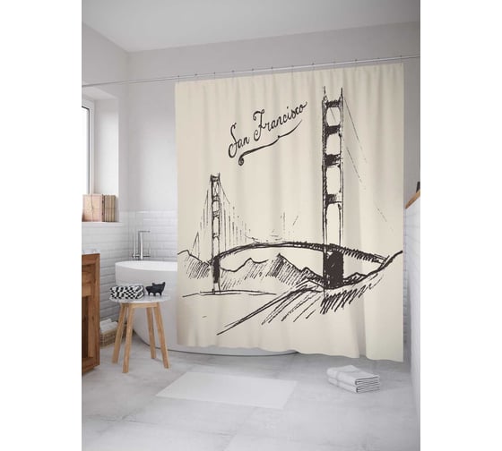 Штора (занавеска) для ванной JoyArty "Сан-Франциско" из сатена, 180х200 см с крючками, sc_11268 1