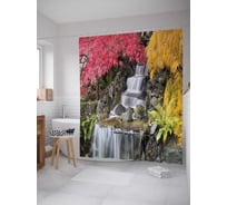 Штора (занавеска) для ванной JoyArty "Листья вокруг водопада" из сатена, 180х200 см с крючками, sc_17934
