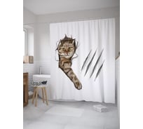 Штора (занавеска) для ванной JoyArty "Озорной кот" из сатена, 180х200 см sc_385295