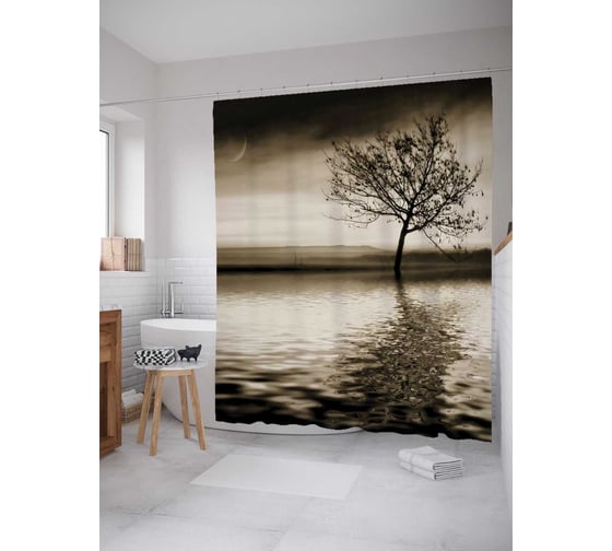 Штора (занавеска) для ванной JoyArty "Сила реки" из сатена, 180х200 см с крючками, sc_17222 1