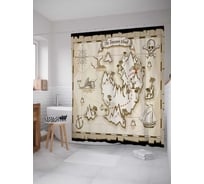 Штора (занавеска) для ванной JoyArty "Остров сокровищ" из сатена, 180х200 см с крючками, sc_18569