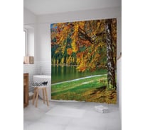 Штора (занавеска) для ванной JoyArty "Парковая река" из сатена, 180х200 см с крючками, sc_19311