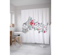 Штора (занавеска) для ванной JoyArty "Музыкальный граммофон" из сатена, 180х200 см с крючками, sc_12689