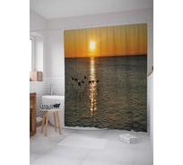 Штора (занавеска) для ванной JoyArty "Птичий перелет" из сатена, 180х200 см с крючками, sc_16694