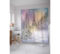 Штора (занавеска) для ванной JoyArty "Снежный париж" из сатена, 180х200 см с крючками, sc_18891
