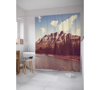 Штора (занавеска) для ванной JoyArty "Горы наблюдают за рекой" из сатена, 180х200 см с крючками, sc_15306