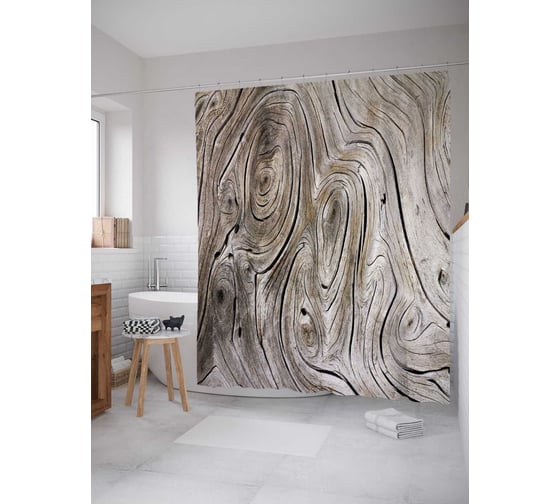 Штора (занавеска) для ванной JoyArty "Деревянный узор" из сатена, 180х200 см с крючками, sc_20375 1
