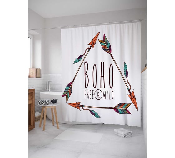 Штора (занавеска) для ванной JoyArty "Стрелы дикости" из сатена, 180х200 см с крючками, sc_15281 1