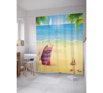 Штора (занавеска) для ванной JoyArty "Корзина пляжника" из сатена, 180х200 см с крючками, sc_28517
